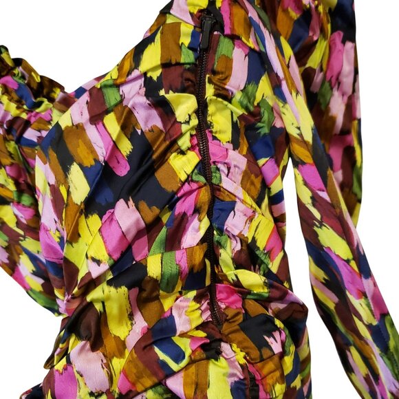 Brogger Multicolor Ruched Sleeve Blouse Colorful Art to Wear Artsy Boho Designer - Picture 11 of 16